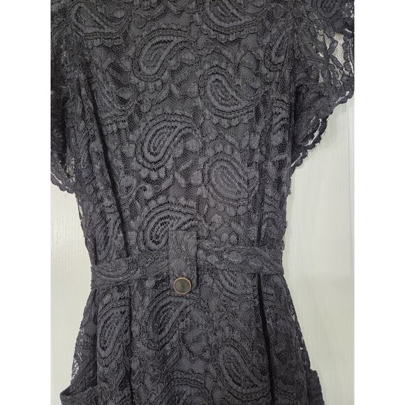 Leifsdottir Anthropologie Black Lace Gothic Romantic Belted Mini Dress, Size 4 - Picture 12 of 14